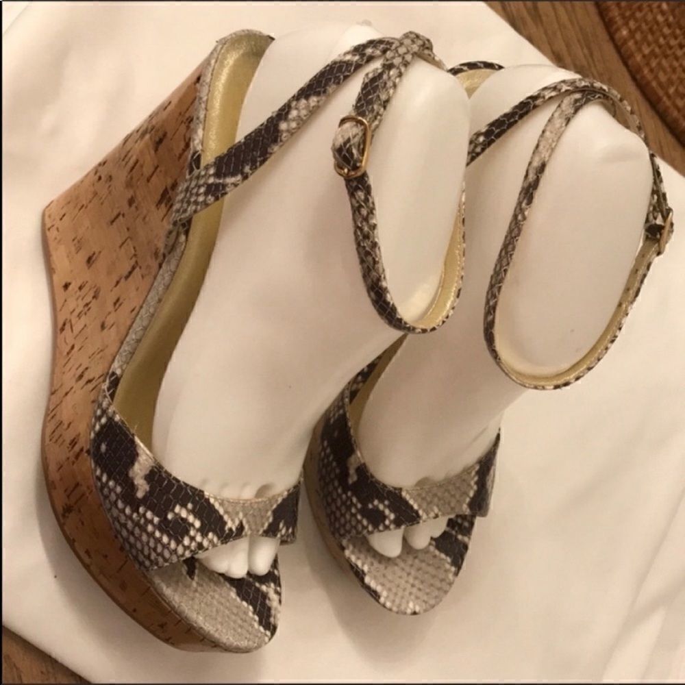 EMY MACK PYTHON PRINT WEDGE HEELS.  NEW